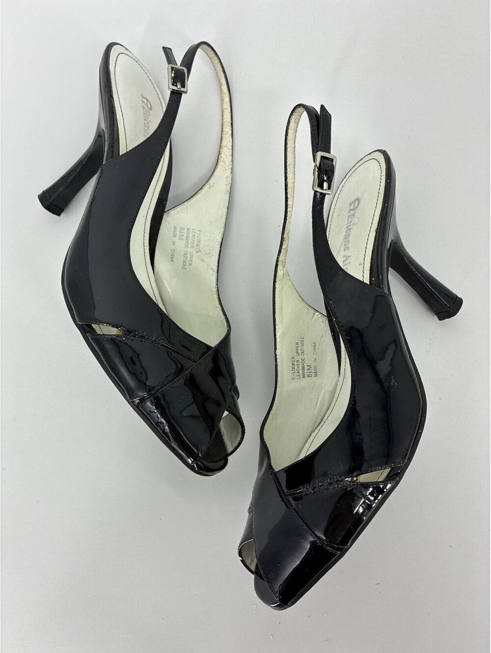 Etienne Aligner E-Looker Black Patent Leather Slingback Heels Size 8.5 M